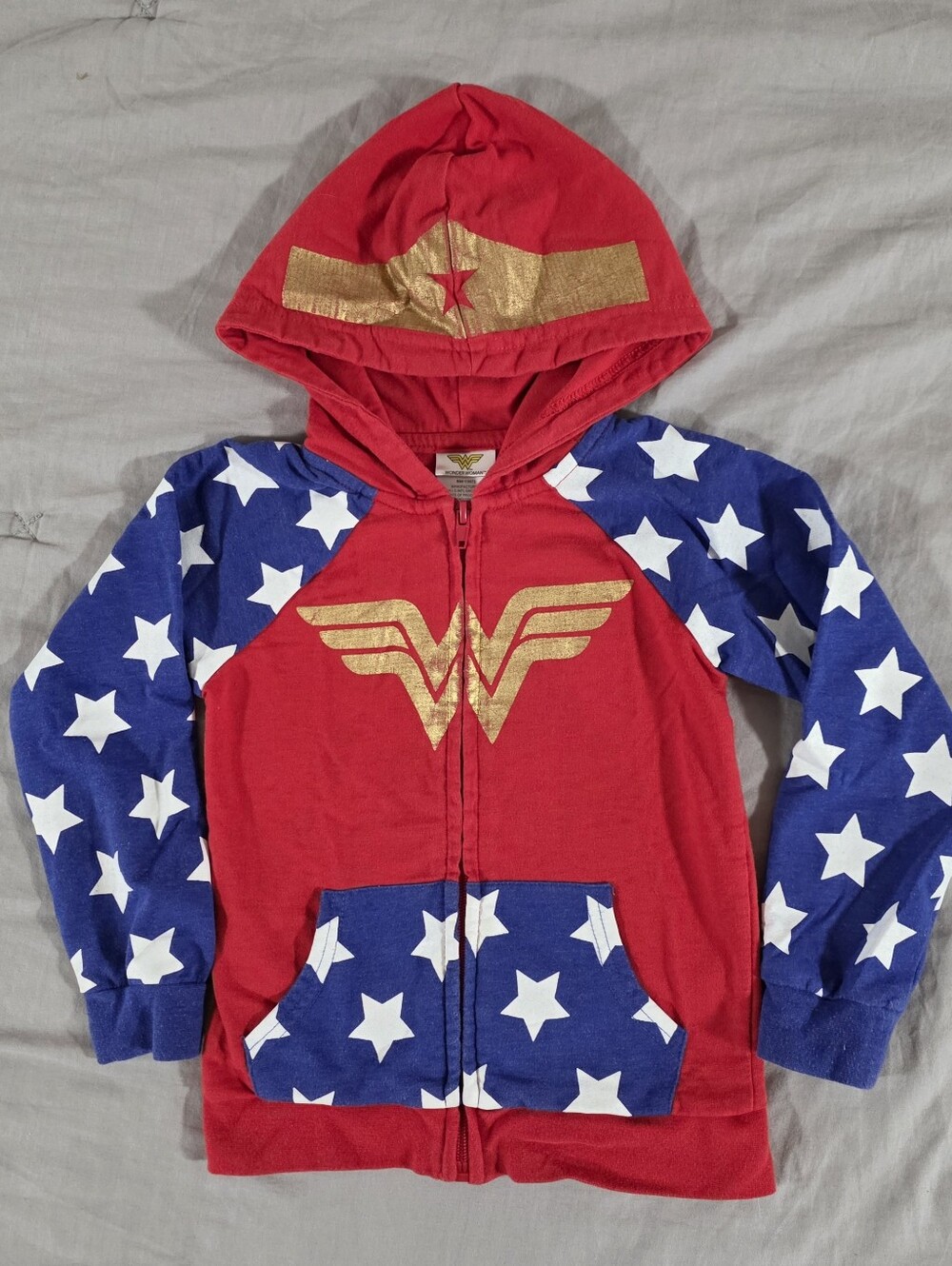 Wonder Woman Girls Hoodie Zip Up Graphic Sweatshirt Size 5